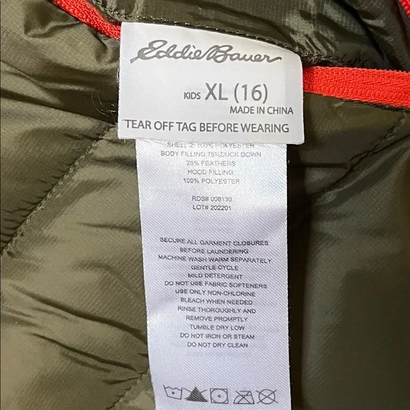 Eddie Bauer Reversible Puffer Jacket with Camouflage Bright Orange Trim Size XL - Picture 5 of 13